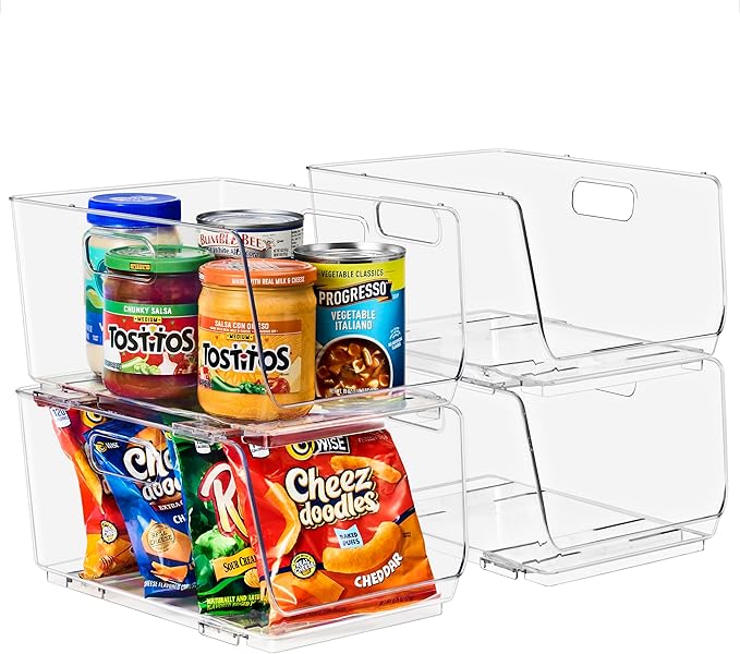 Sorbus Stackable Storage Bins Open Front - Clear Stackable Storage Bins - Pantry Bins for Storage and Organization - Acrylic Stackable Bins for Kitchen - Clear Pantry Organizer Bins (Medium 4 Pack)-DeskLoop Office