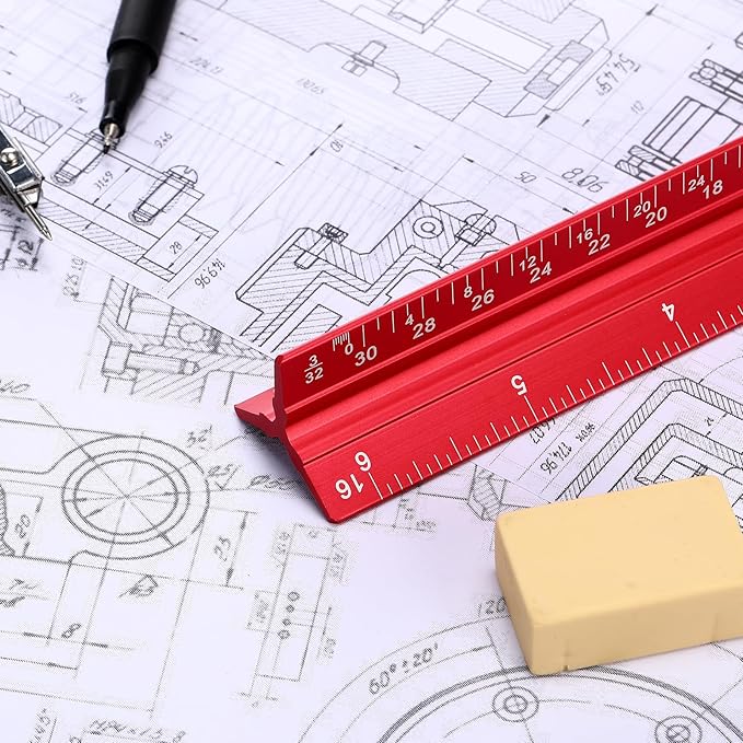 Fumete 12 Pack 6 Inch Architectural Engineering Scale Rulers Small Scale Ruler Pocket Size Scale Ruler Construction Rulers Imperial Measurements for Architects Engineering, Draftsman Drawing(Red)-DeskLoop Office