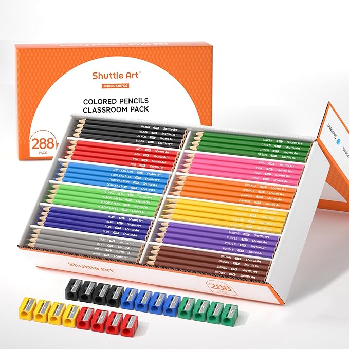 Shuttle Art 288 PCS Colored Pencils Bulk, 12 Assorted Colors, Pre-sharpened Colored Pencils for Kids with Sharpeners, Bulk Pack School Supplies for Teachers & Students-DeskLoop Office