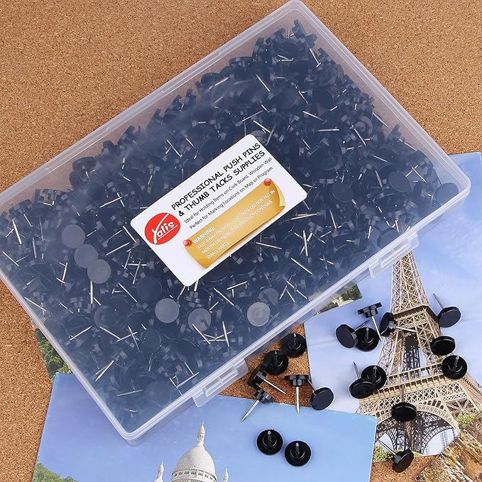 Push Pins 400-count Flat Black Thumb Tacks Steel Point and Plastic Head for Corkboard and Wooden Photo Wall-DeskLoop Office