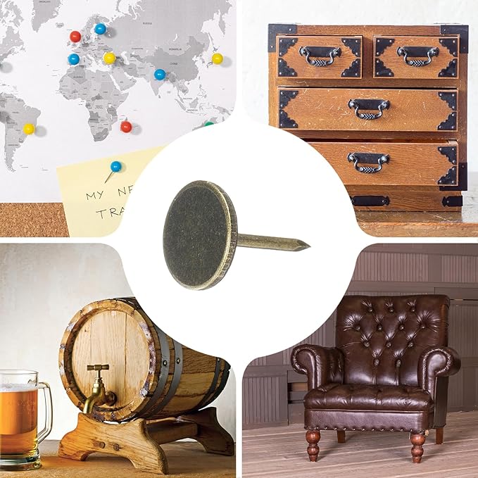 uxcell 100Pcs Upholstery Tacks, 11mmx15mm Flat Head Thumb Tack Decorative Furniture Nails Push Pins for Furniture Sofa Headboards, Bronze-DeskLoop Office