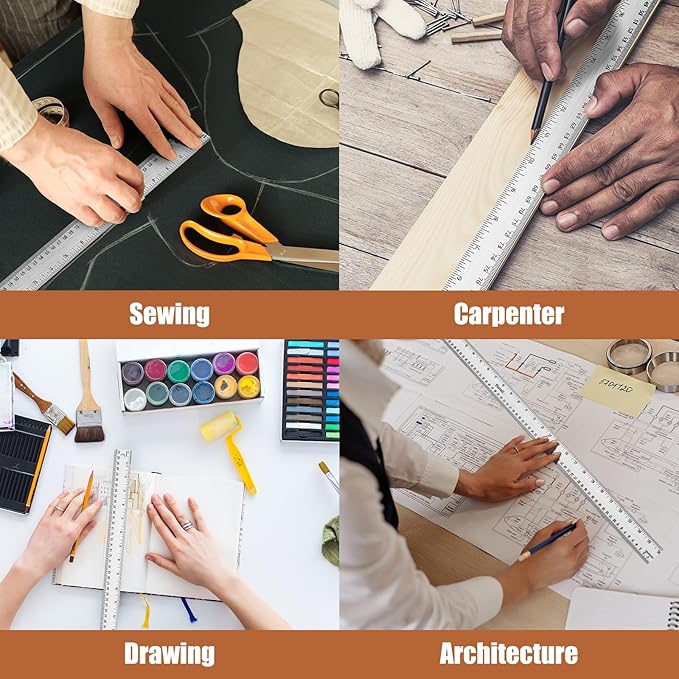 36 Inch Metal Ruler, Stainless Steel Straight Edge Ruler with Cork Backing, Non-Slip Imperial & Metric Measuring Tool for School, Office, Woodworking, Drafting-DeskLoop Office