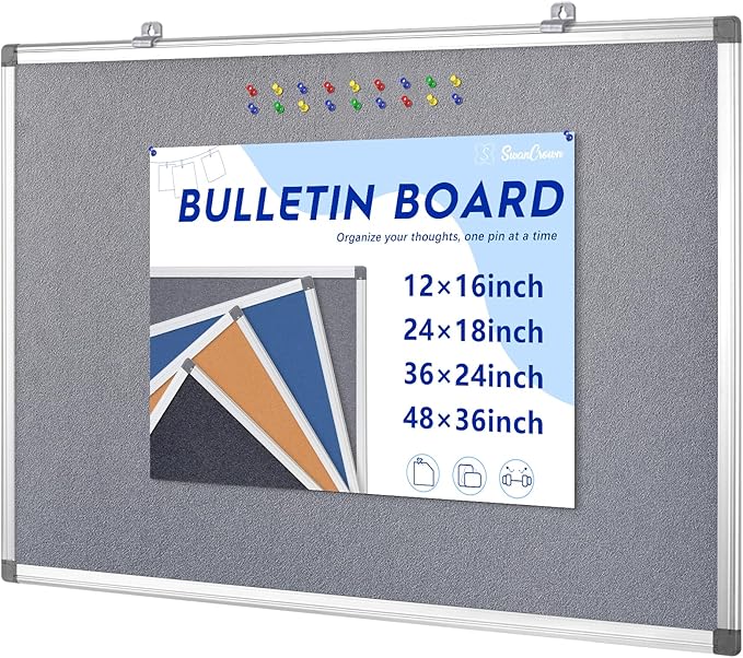 Felt Bulletin Board 24x18inches Photo Picture Display Board Wall Hanging Notice Board with Push Pins-DeskLoop Office