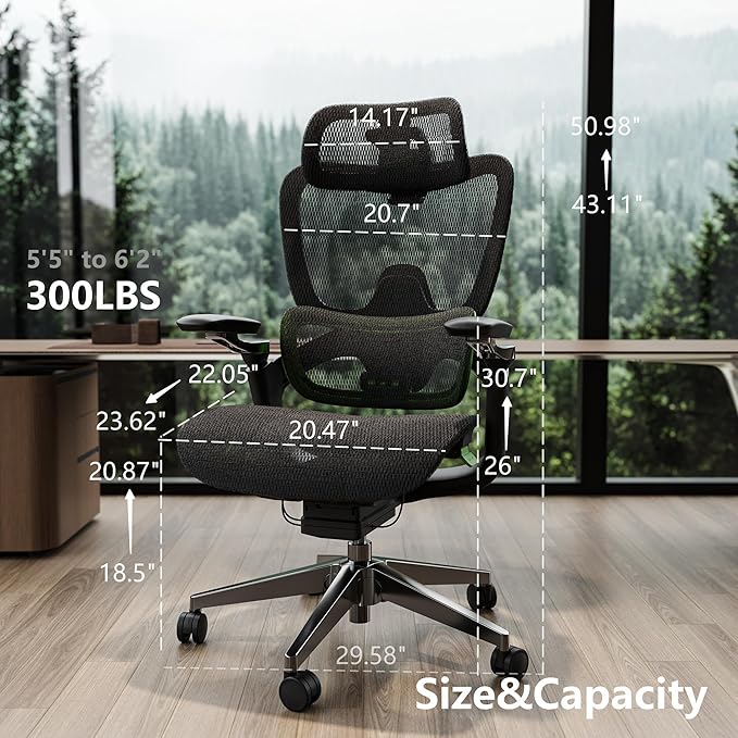 Ergonomic Office Chair, Mesh Home Office Desk Chair with Adaptive Lumbar Support, Gaming Chair with Headrest, 5D Armrest,90-130°Tilt, BIFMA Certified, Model Zen (Green)-DeskLoop Office