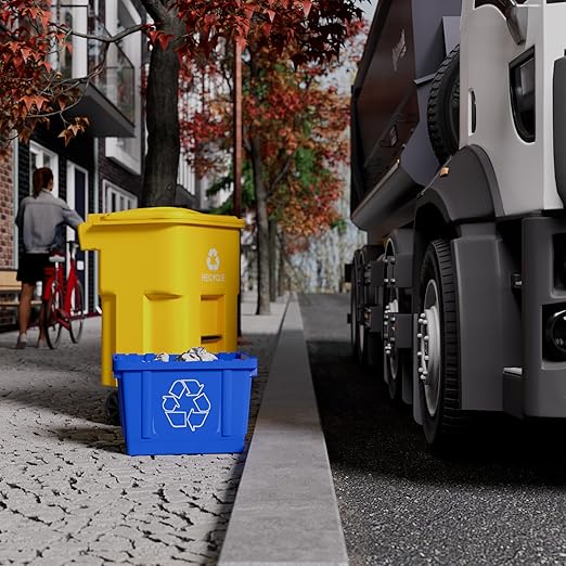 14 Gallon Rectangular Blue Recycling Bin | 2 Pack | Inside Outside Curbside | Stackable Box for Paper Plastic-DeskLoop Office