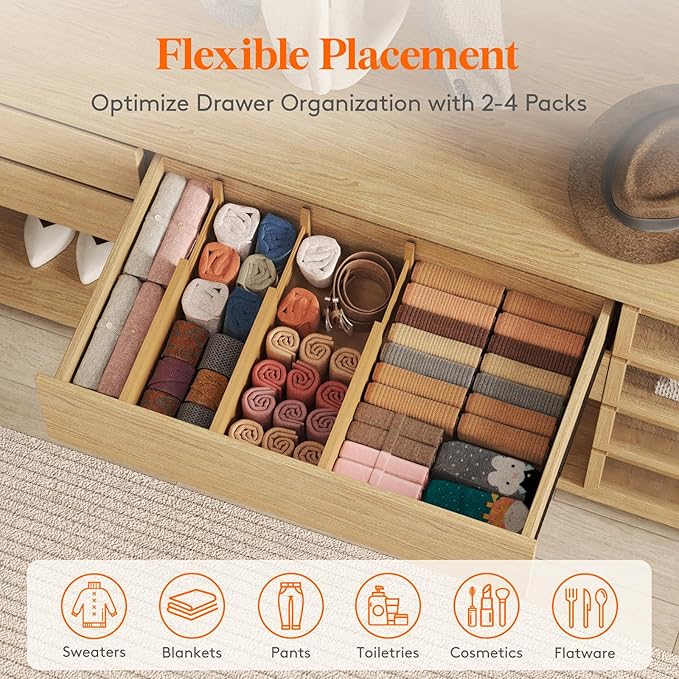 Lifewit 6 Pack Drawer Dividers Bamboo 6" High, 11-17" Adjustable Drawer Organizers for Clothes, Expandable Dresser Separators in Bedroom/Bathroom/Kitchen/Fridge/Office Organization and Storage-DeskLoop Office