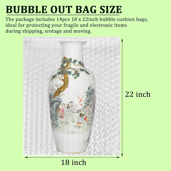 14 Pack Clear Bubble Out Bag Pouches,18x22 inch Large Bubble Bag for Extra Protection,Double Walled Shockproof Bubble Cushioning Wrap Bag Pouches for Storage,Shipping,Moving,Packing Supplies-DeskLoop Office
