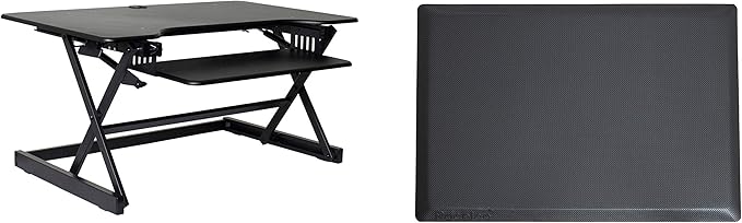 Rocelco 40" Large Height Adjustable Standing Desk Converter with Anti Fatigue Mat BUNDLE - Tall Quick Sit Stand Up Computer Workstation Riser - Retractable Keyboard Tray - Black (R DADRB-40-MAFM)-DeskLoop Office
