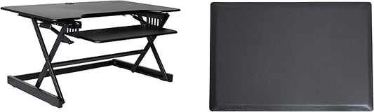 Rocelco 40" Large Height Adjustable Standing Desk Converter with Anti Fatigue Mat BUNDLE - Tall Quick Sit Stand Up Computer Workstation Riser - Retractable Keyboard Tray - Black (R DADRB-40-MAFM)-DeskLoop Office