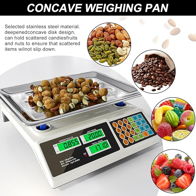 Price Computing Scale 88lb/40kg LCD Digital Commercial Price Scale with Stainless Steel Platform,Produce Scale & Food Scale for Farmers Market, Retail Outlets, Meat Shop (Tray)-DeskLoop Office