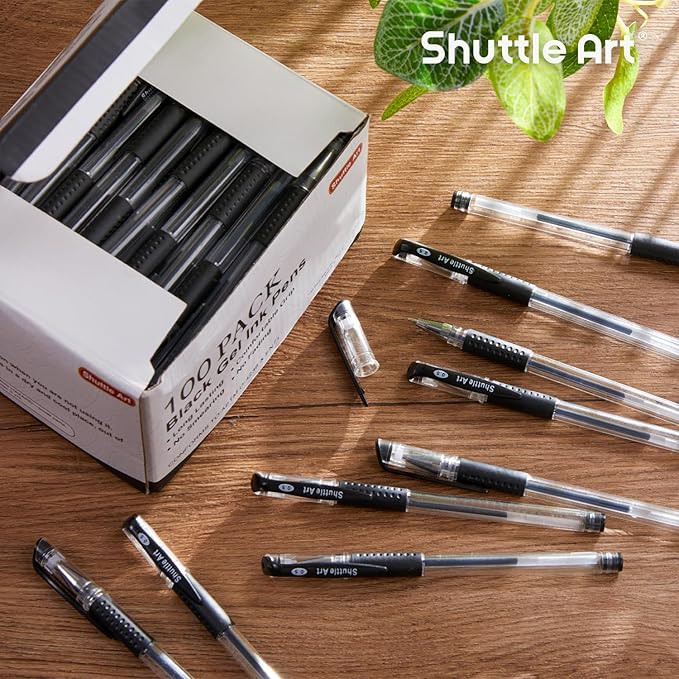 Shuttle Art Black Gel Pens, 100 Pack Fine Point Black Ink Pens Bulk, 0.5mm Rollerball Gel Ink Pens Smooth Writing with Comfortable Grip for Office, School and Home-DeskLoop Office