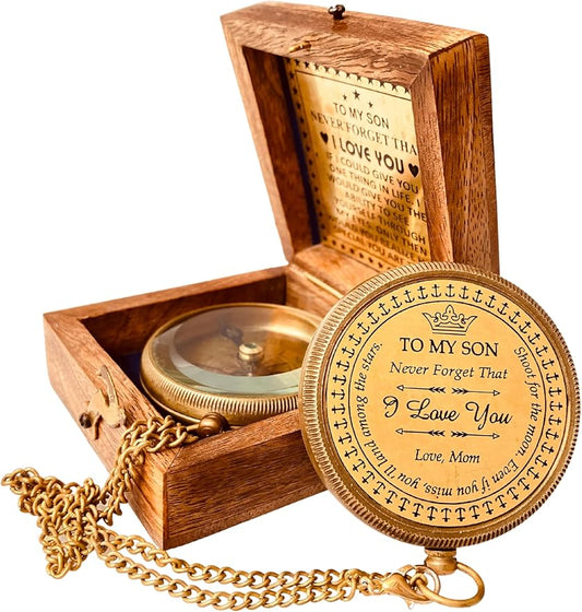 Gift for Son from Mom Dad | Engraved Compass 2" - Father to Son Gifts, Mom to Son Gifts for Graduation 2025, Birthday Baptism Confirmation Communion-DeskLoop Office