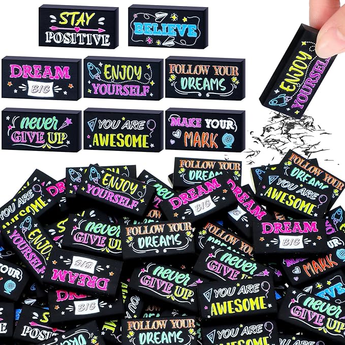 100 Pcs Inspirational Pencil Erasers Bulk for Kids Fun Motivational Eraser School Supplies Back to School Office Supplies for Classroom Office Teacher Artists (Colorful Chalkboard)-DeskLoop Office