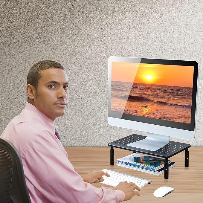 suptek Monitor Stand Riser for Computer,Laptop,Printer, Notebook and All Flat Screen Display with Vented Metal Platform,3 Height Adjustable Laptop Riser,2 Pack,Black(MST003-2)-DeskLoop Office