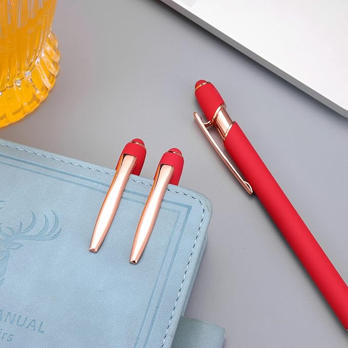 12 PCS 2 in 1 Stylus Ballpoint Pen with Stylus Tip, 1.0 mm Black Ink Metal Pen Stylus Pen for Touch Screens (All Red)-DeskLoop Office