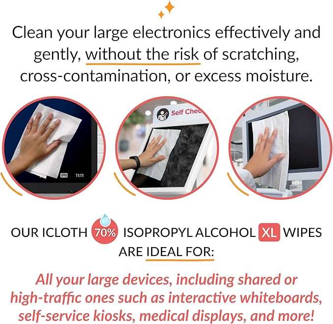 iCloth XL Screen Cleaning Wipes, Lint-Free and Streak-Free, Fast-Drying, Removes Dust, Fingerprints, and Smudges (100 XL Wipes)-DeskLoop Office
