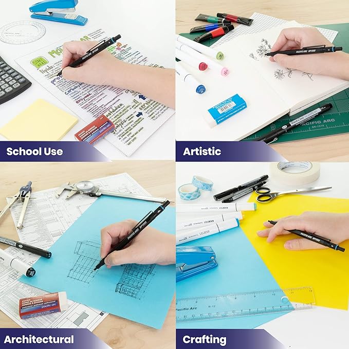 Pacific Arc Chromagraph Metal Mechanical Pencil .5 mm Black Barrel Mechanical Pencil with Built In Lead Pencil Grade Indicator, Lead Pencil Holder for Drafting, Sketching, and Drawing-DeskLoop Office