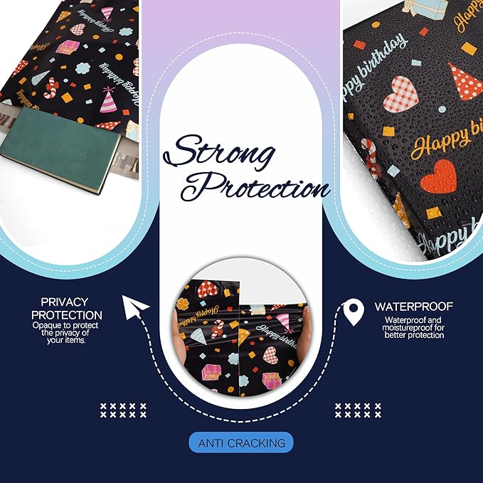 Happy Birthday Poly Mailer 6x9 Inch 100 Pcs, Waterproof Shipping Bags for Clothing, Tear-Resistant Mailier Bags, Strong Mailing Bags with Self-Seal-DeskLoop Office