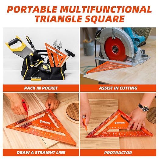 12 Inch Rafter Square, Carpenter Measuring Layout Tool, Aluminum Alloy Triangle Ruler Protractor for Woodworking and Carpentry - Imperial-DeskLoop Office
