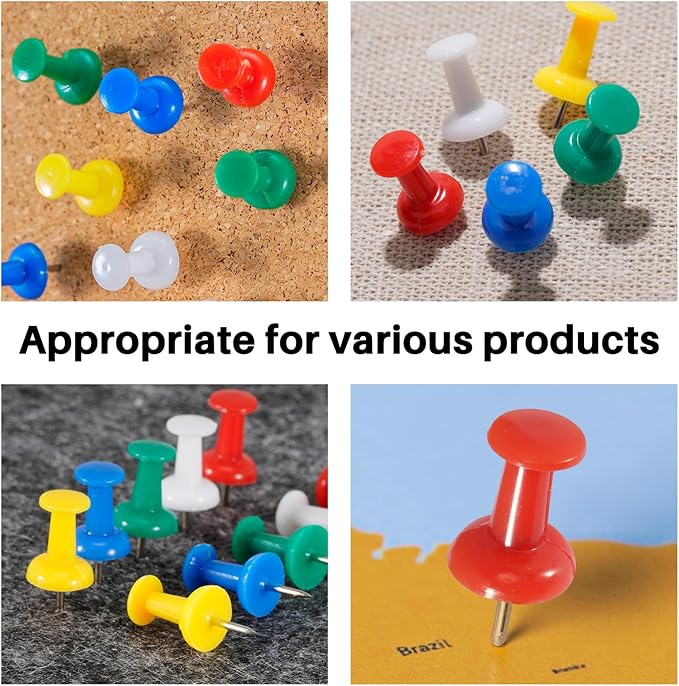 60Pcs Push Pins for Bulletin Board, Thumb Tacks for Cork Board, Colorful Plastic Head, Steel Tip, Thumbtacks for Wall Poster Photo Maps Pictures Office Home Decor-DeskLoop Office