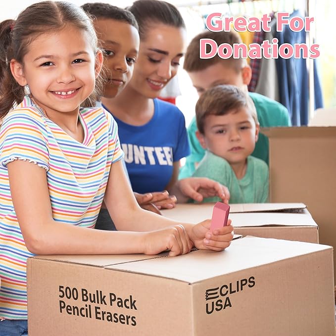 Erasers Bulk, 500 Pink Erasers for School, School Supplies for Kids-DeskLoop Office
