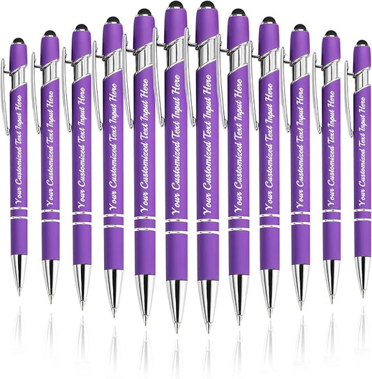 Personalized Ballpoint Pen 12pcs, Custom Pens Free Engraved Bulk with Name Logo, Soft Black Ink Stylus with Touch Metal Office, Gift for Anniversaries, Graduations, Birthdays-DeskLoop Office