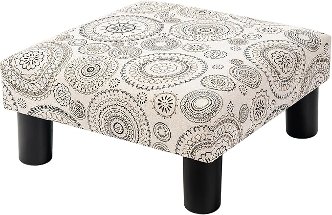 Joveco Small Foot Rest Stool Ottoman, Square Upholstered Fabric Footstool for Couch, Under Desk, Office, Living Room, Mandala Beige-DeskLoop Office