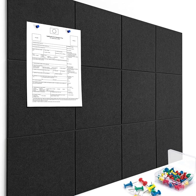 Cork Boards for Walls 48" x 36" Felt Board Alternative, 12 Pack Felt Wall Tiles Bulletin Board, Large Cork Board for Office Pin Board Tack Board Cork Boards-DeskLoop Office