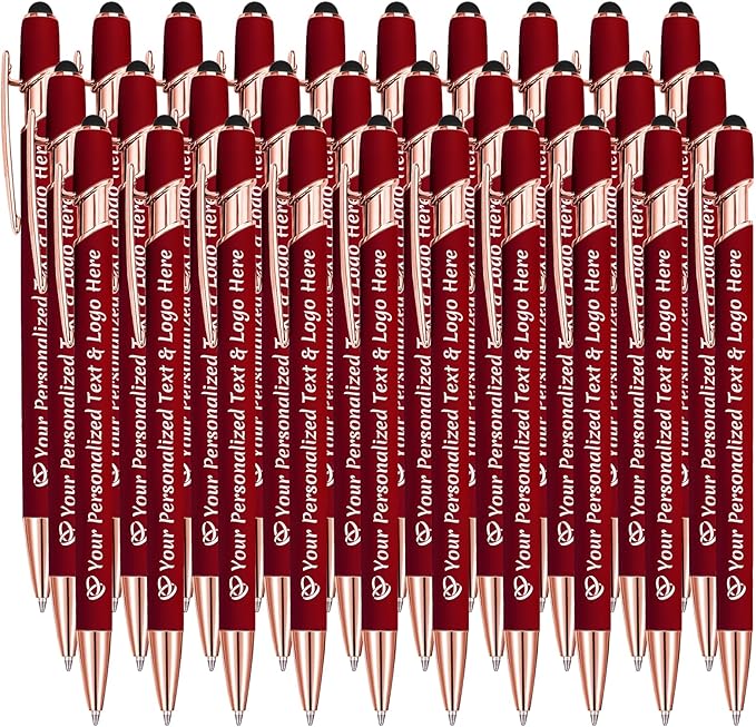 STREADVE Personalized Custom Pens 30 Engraved Writing Pen with Name Logo, Customized Promotional Items Stylus Pen Gifts for Communion Wedding Men Women Realtor Business, Deep Red-DeskLoop Office