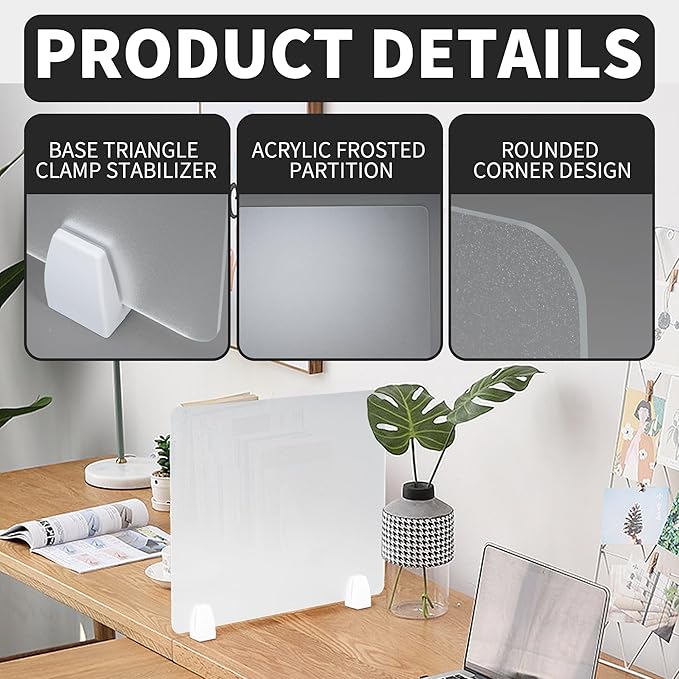Nisorpa 4PCS Desk Dividers Privacy Desk Panel,Frosted Acrylic Partitions with Clips,Classroom Privacy Shield for Student Desks Protective Noise and Visual Guard for Office,School - 23.6 "L X 15.8 "W-DeskLoop Office