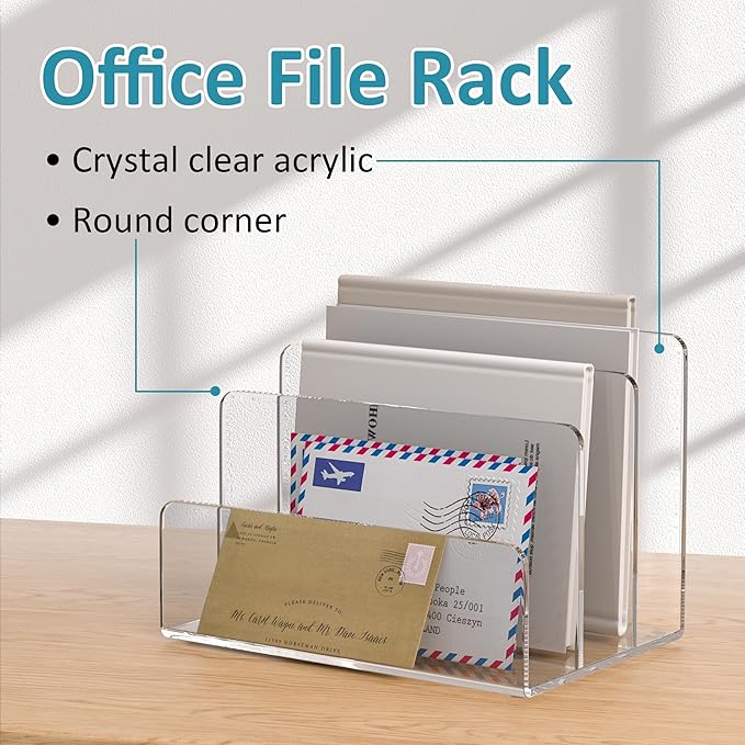 Acrylic File Holder 3 Compartment, Clear Desk File Organizer, Office Magazine File Folder Organizer Desktop for Calculate, Books-DeskLoop Office
