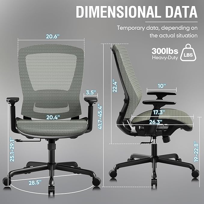 ELABEST T96 Mesh Office Chair,Ergonomic Computer Desk Chair,Sturdy Task Chair- Adjustable Lumbar Support & Armrests,Tilt Function,Comfort Wide Seat,Swivel Home Office Chair-DeskLoop Office