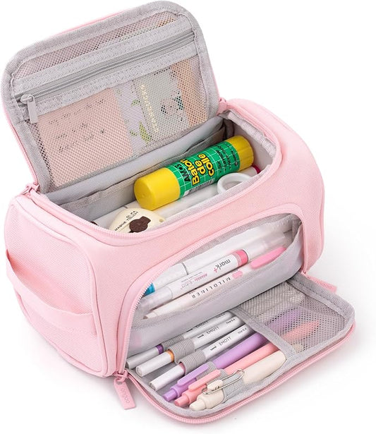 HVOMO Big Capacity Pencil Case High Large Storage Pouch Marker Pen Case Travel Simple Stationery Bag School College Office Organizer for Teens Girls Adults Student(Pink)-DeskLoop Office