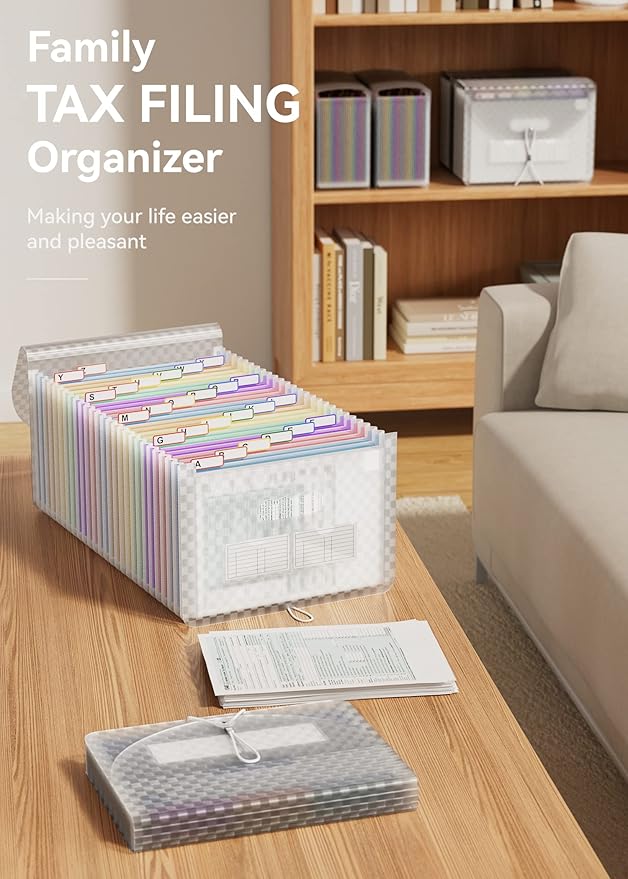 ABC life 26 Pockets Accordian File Folder Organizer Letter Size Expanding File Folder, A4 Portable Document Paper School Organizer, Expandable Multicolor Accordion Filing Folders with Labels(Blue)-DeskLoop Office