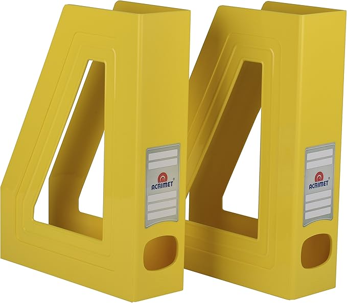 Acrimet Magazine File Holder, Durable Rack, Space-Saving Organizer (Plastic) (Yellow Color) (2 pack)-DeskLoop Office