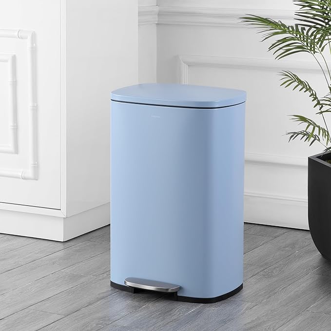 happimess HPM1006H Connor Rectangular 13-Gallon Trash Can with Soft-Close Lid and Free Mini Trash Can, Fingerprint Resistant, Modern, Minimalistic for Home, Kitchen, Office, Bathroom, Tide Pool Blue-DeskLoop Office