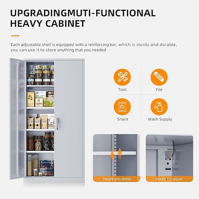 INTERGREAT Garage Storage Cabinets with Doors and Shelves, 72" Steel Tool Locking Cabinet, Metal Storage Cabinet for Home Office, Warehouse, School (Cement Grey)-DeskLoop Office