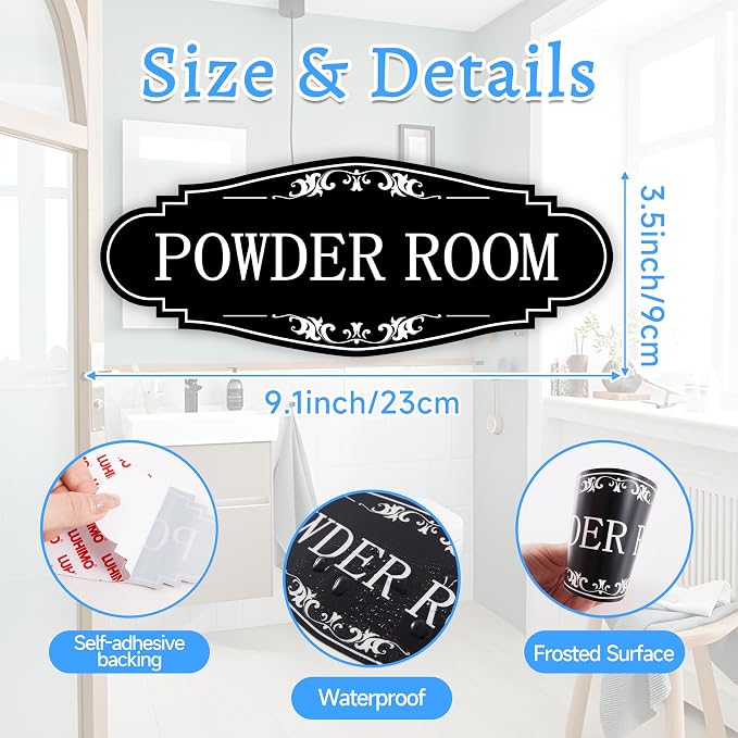 Powder Room Sign Sticker for Business and Home,Self-adhesive Cute Powder Room - Image 8
