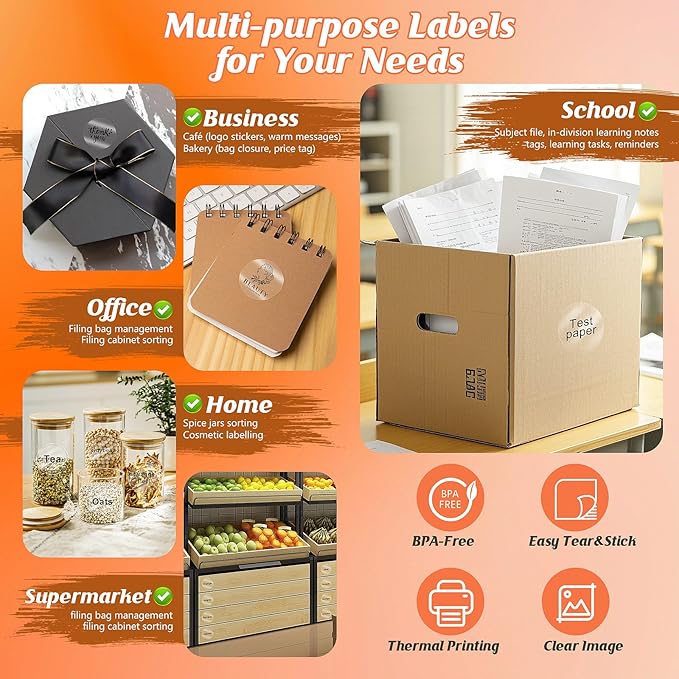 HuiJuKeJi 3 Rolls Transparent Round Thermal Labels, 2 Inch Circle Adhesive Direct Sticker Paper for Phomemo M220/M221/M100/M110/241BT, Multipurpose Clear Custom Sticker Label-140pcs/Roll-DeskLoop Office