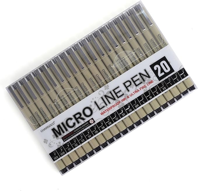 Black Micro Pens, 20 Sizes in 0.15mm - 5mm, Waterproof Archival Ink, Fine Point Pen for Artist Illustration, Sketching, Anime, Manga and Technical Drawing-DeskLoop Office