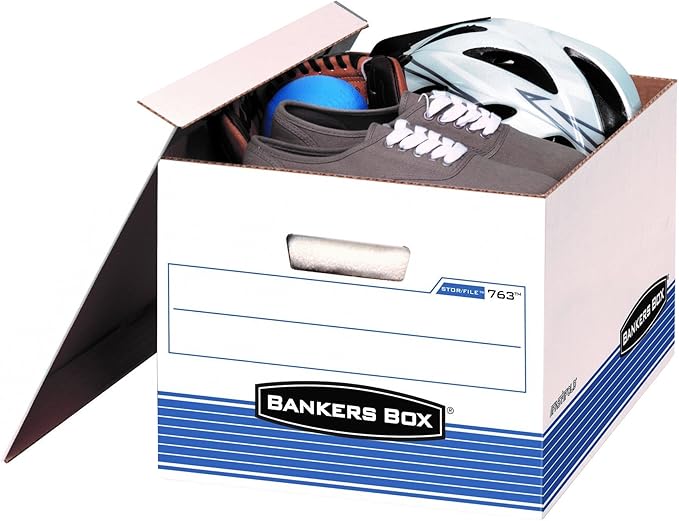 Bankers Box 20 Pack STOR/FILE Medium-Duty File Storage Boxes, FastFold, Lift-Off Lid, Letter/Legal, White/Blue-DeskLoop Office