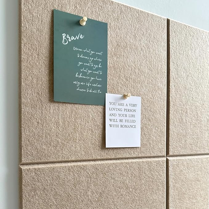 Large Cork Board for Office Wall Decor,36"x24"-6 Pack Felt Wall Tiles with 35 Push Pins, Thicker 0.47in, Felt Bulletin Board Pin Board Cork Boards for Walls - Khaki