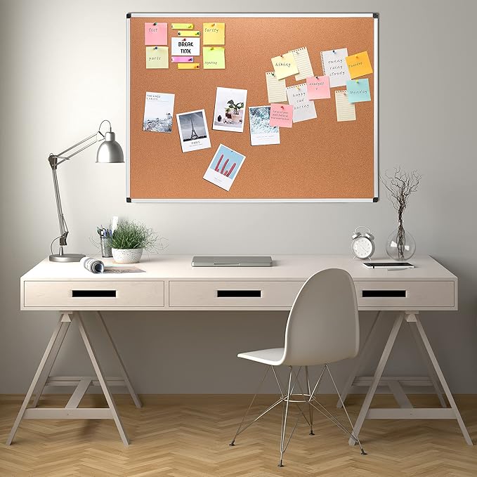Amazon Basics Rectangular Bulletin Board, Cork Board for Wall, Vision Board for Classroom and Office, Aluminum Frame, 35" x 47", Brown-DeskLoop Office