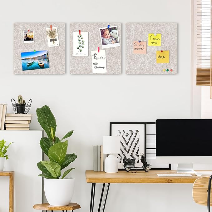 AKTOP Cork Bulletin Board 12x12, 1/2" Thick Felt Cork Board Tiles 12 Pack, Small Square Pin Board for Wall, Self Adhesive Corkboards with 120 Push Pin Wood Clips for School, Home & Office, Latte-DeskLoop Office