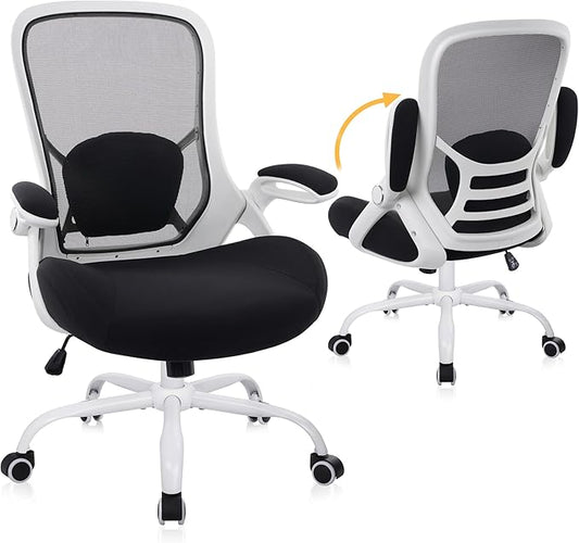HYLONE 400lbs Heavy Duty Office Chair, 5" Thickened Seat Ergonomic Desk Chair with Adjustable Armrests, Home Office Computer Chairs for Long Hours Mesh Executive Chair(White Base&Black)-DeskLoop Office