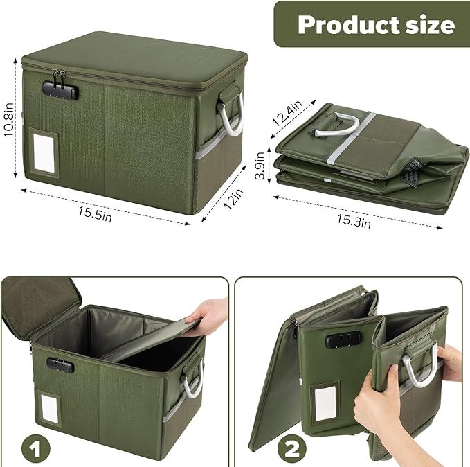 TOMKID Fireproof Document Box, Fire Proof Safe Box for Home Document Organizer with Lock, Fire Organizer Office Storage Cabinet for Hanging Letter/Legal Folder 16.1 x 12.9 x 11in (Green)-DeskLoop Office