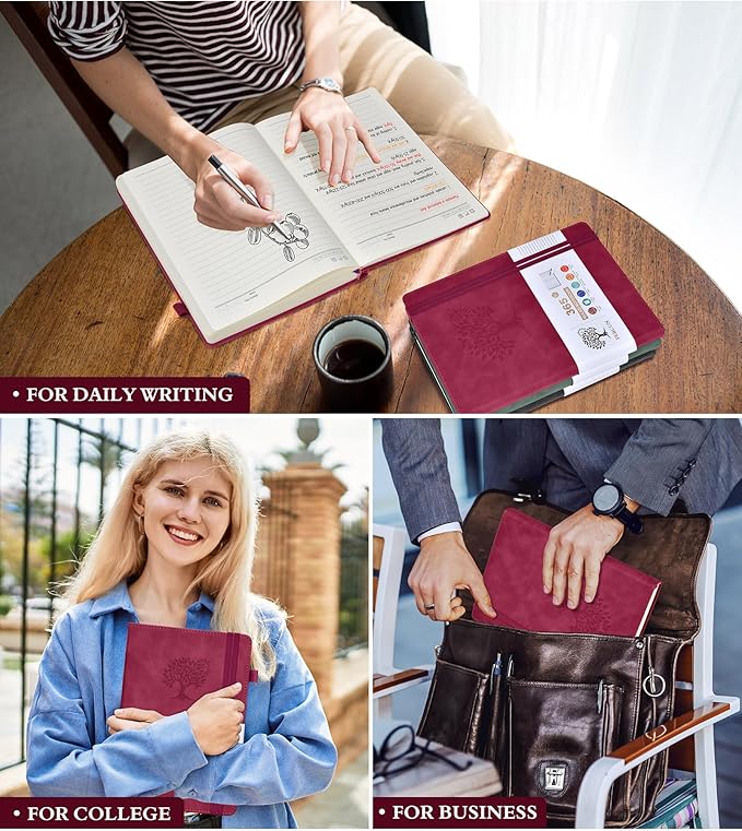 B5 Lined Journal Notebook - 365 Page Large Leather Journals for Writing Women Men,Hardcover Notebook with 100Gsm Thick Pages,Daily Diary for Travel, Work,School,College Ruled (7.6" x 10.3")-DeskLoop Office