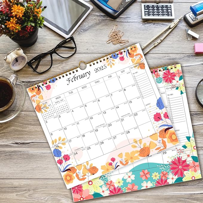 Lbylyhxc 2025 Calendar - from January to December 2025, 12 Monthly Wall Calendar 2025, 10 x 11.2 Inches.Thick Paper with Julian Dates and Block for New Year and Christmas Presents (Flowers)