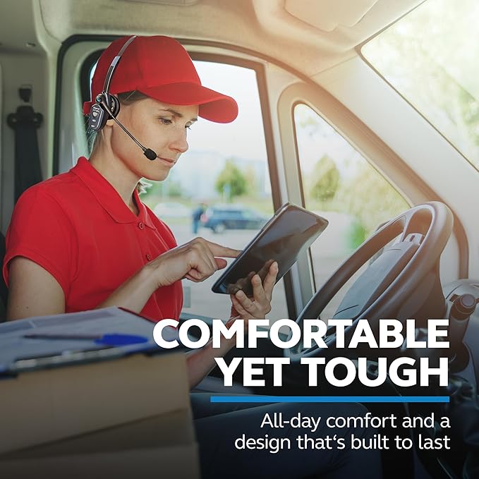 BlueParrott B250-XTS Mono Bluetooth Wireless Headphones 91% Noise Canceling Over Head Trucker Headset with Mic, Lightweight Design with Adjustable Headband, 20 hrs. Talk Time, Blue-DeskLoop Office