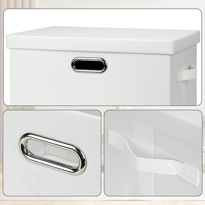 Large 17" 36 Quart Collapsible Stackable Storage Bins with Lids, 5 Packs White Linen Fabric Closet Boxes with Lids, Storage Cube Baskets Container Organizers for Bedroom Office(17 x12 x11)-DeskLoop Office